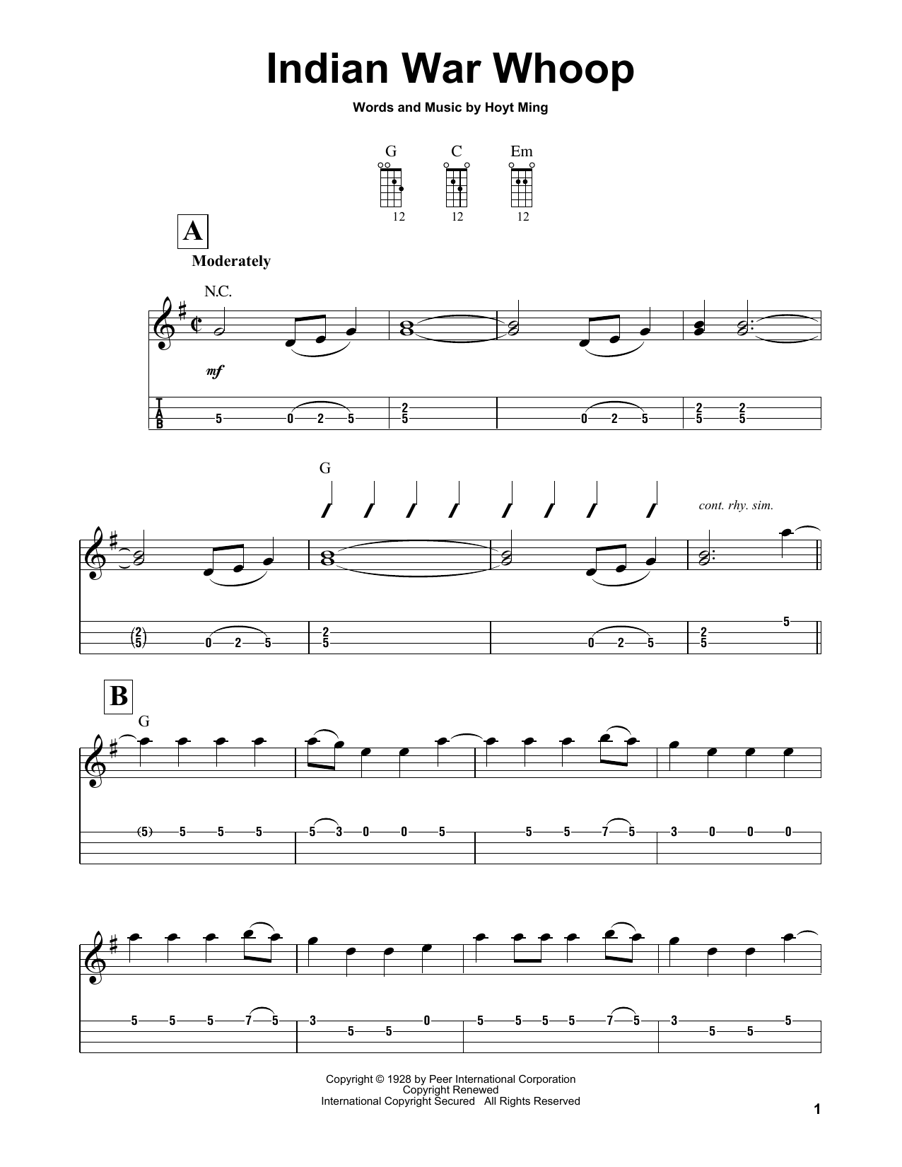 Hoyt Ming Indian War Whoop sheet music notes and chords arranged for Mandolin
