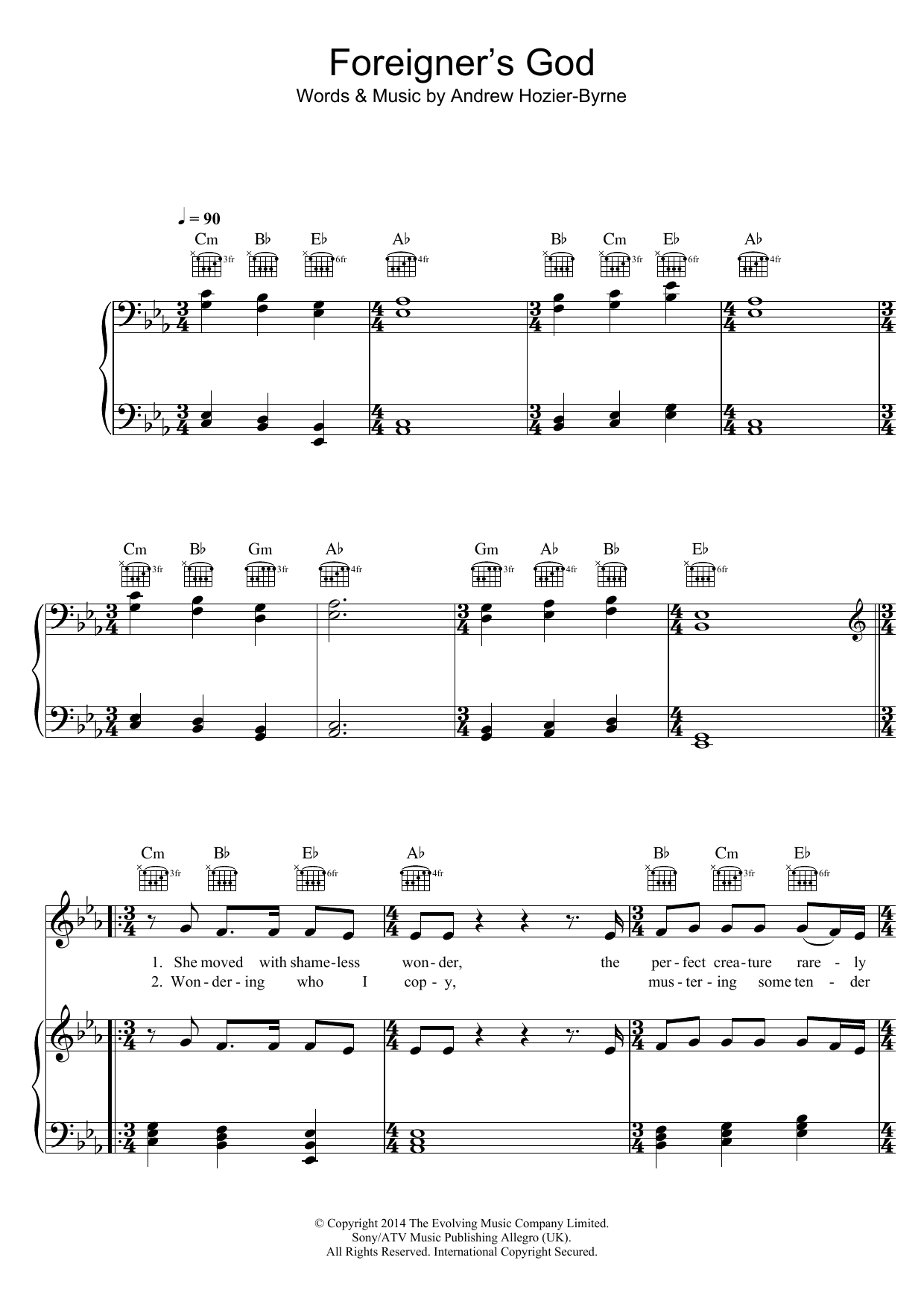 Hozier Foreigner's God sheet music notes and chords arranged for Piano, Vocal & Guitar Chords