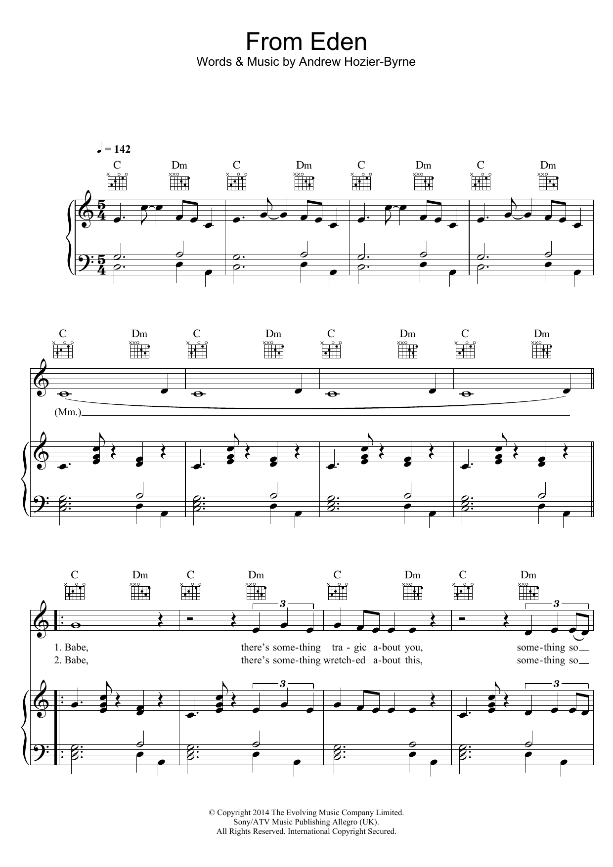 Hozier From Eden sheet music notes and chords arranged for Piano, Vocal & Guitar Chords