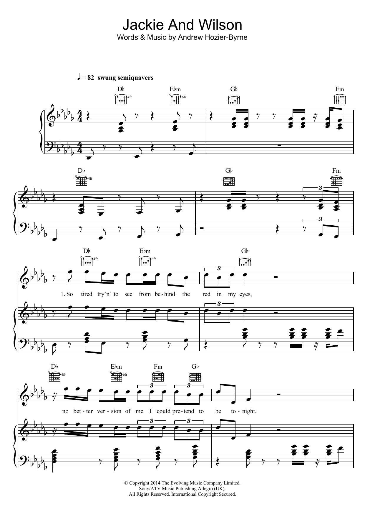 Hozier Jackie And Wilson sheet music notes and chords arranged for Piano, Vocal & Guitar Chords