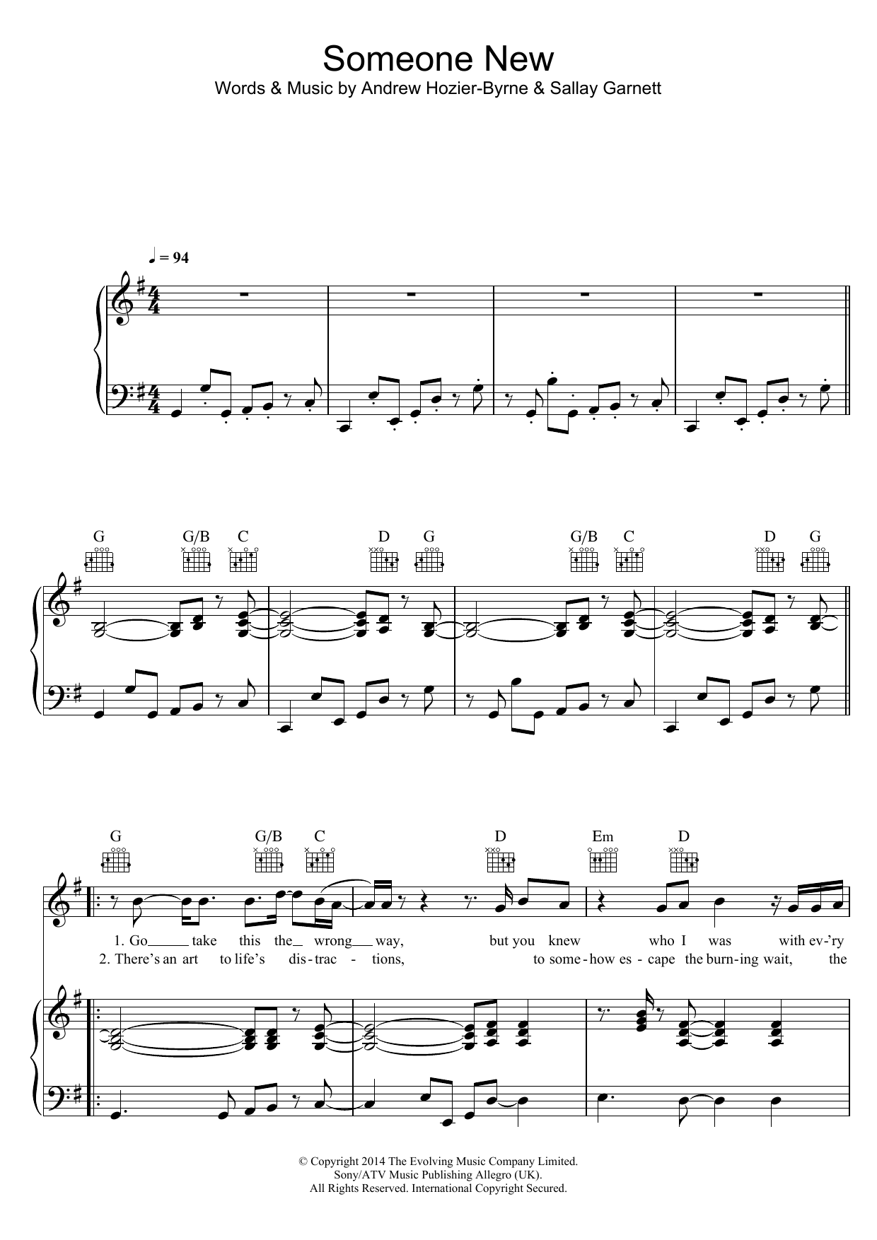 Hozier Someone New sheet music notes and chords arranged for Piano, Vocal & Guitar Chords
