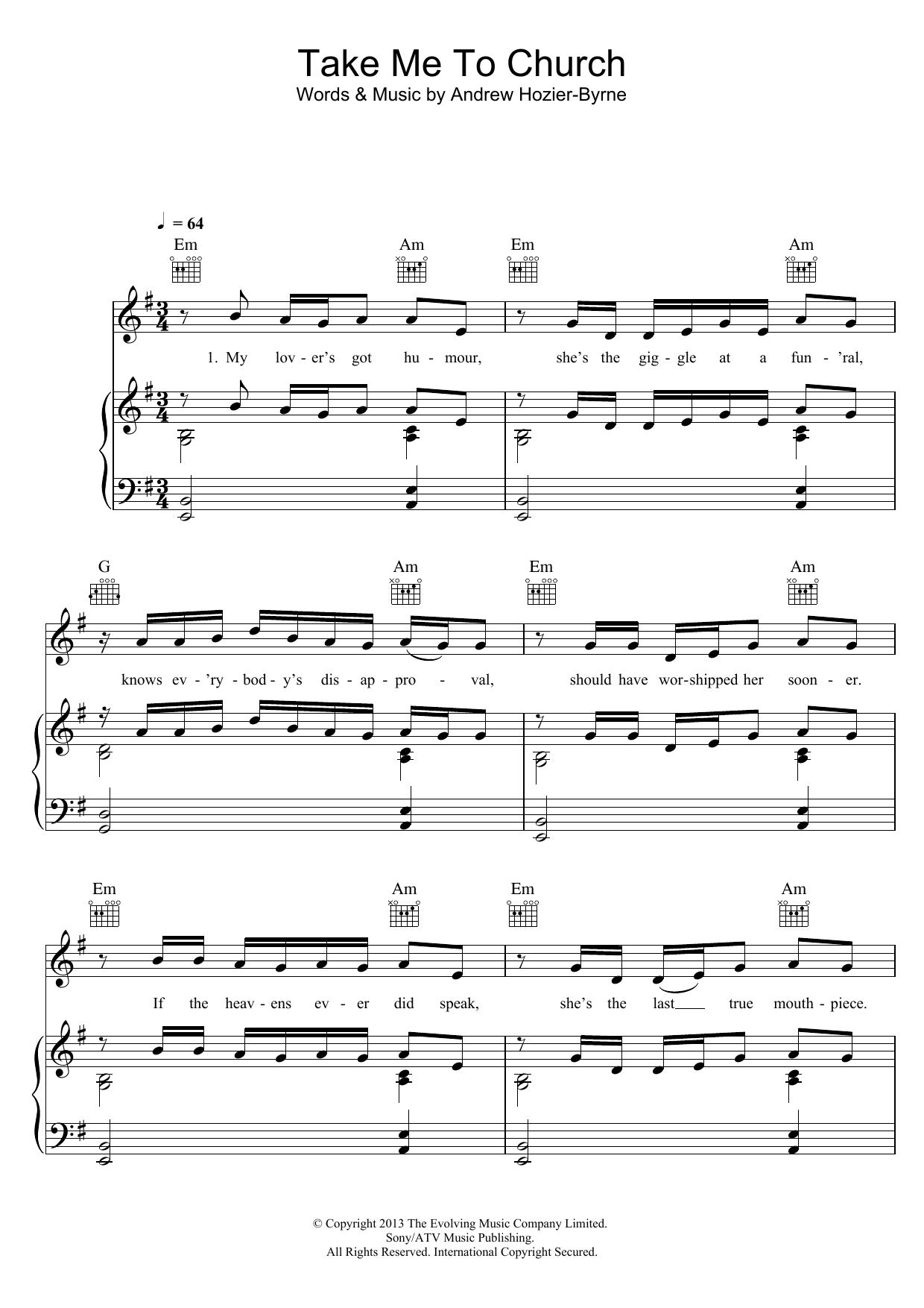Hozier Take Me To Church sheet music notes and chords arranged for Ukulele