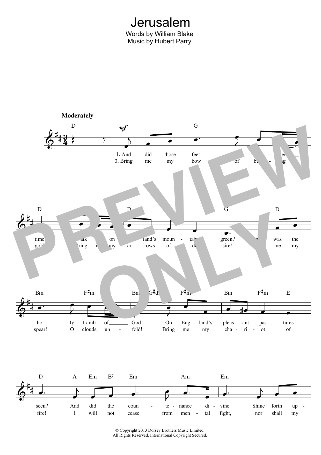 Hubert Parry Jerusalem sheet music notes and chords arranged for Piano Chords/Lyrics