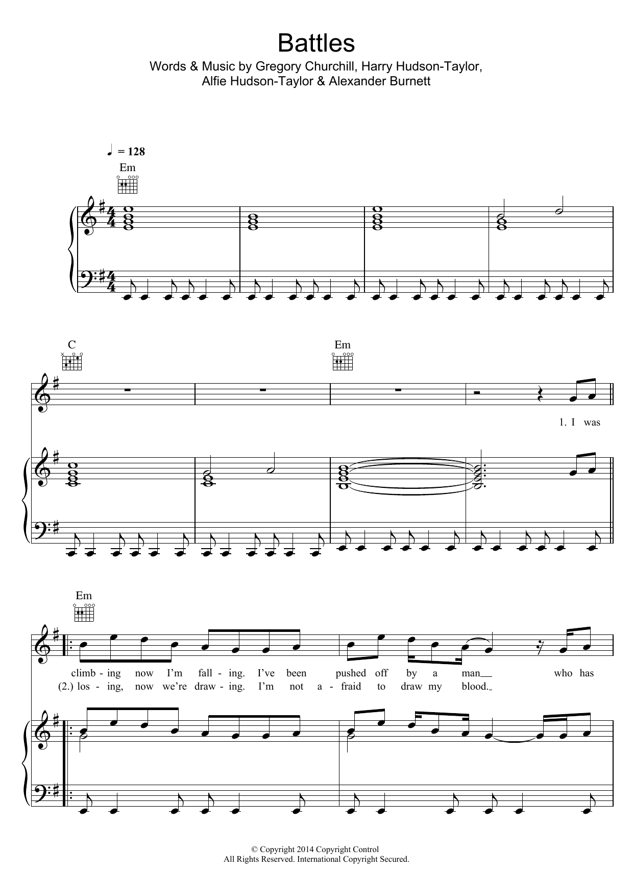Hudson Taylor Battles sheet music notes and chords arranged for Piano, Vocal & Guitar Chords