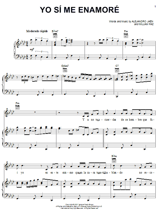 Huey Dunbar Yo Si Me Enamore sheet music notes and chords arranged for Piano, Vocal & Guitar Chords (Right-Hand Melody)