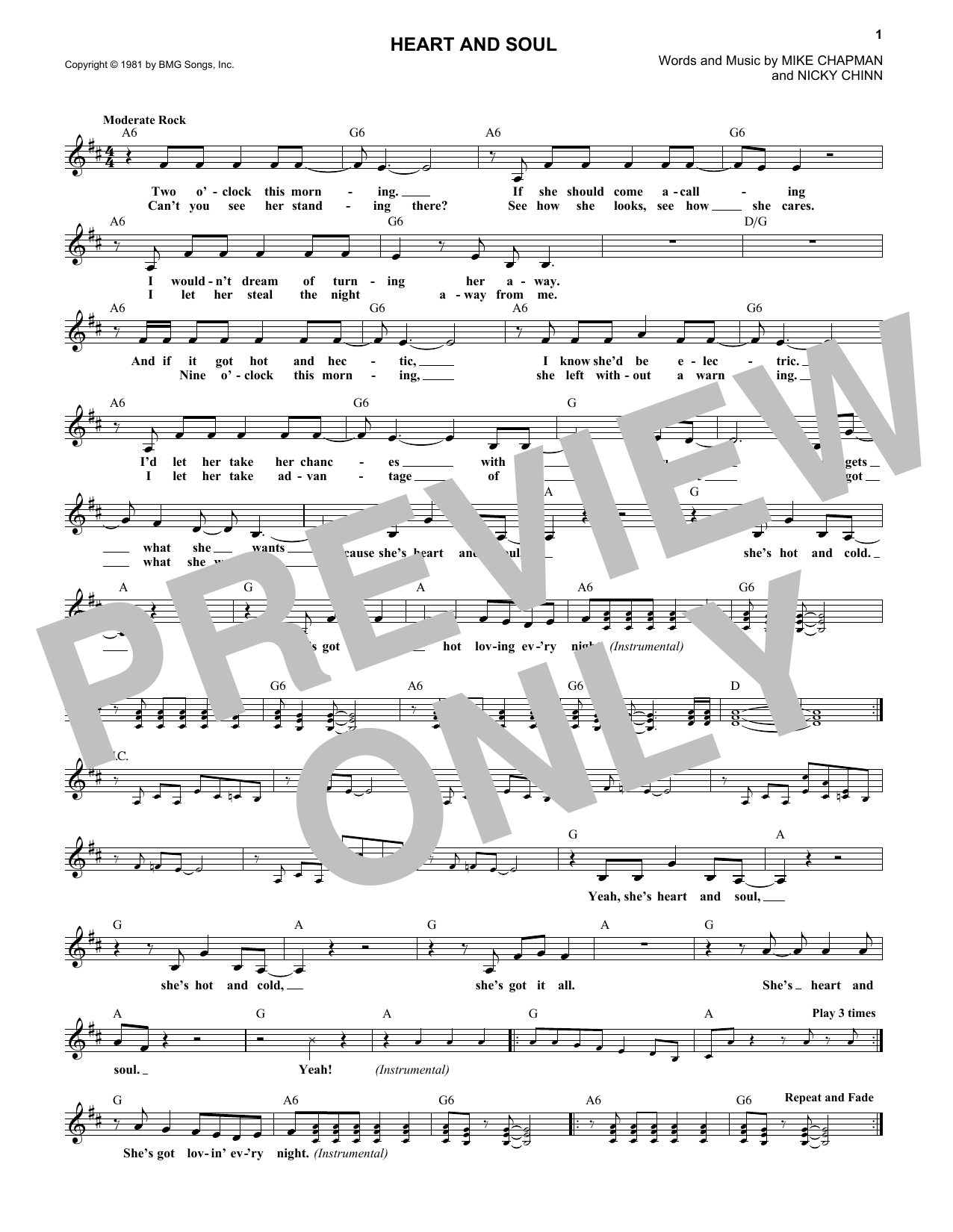 Huey Lewis Heart And Soul sheet music notes and chords arranged for Pro Vocal