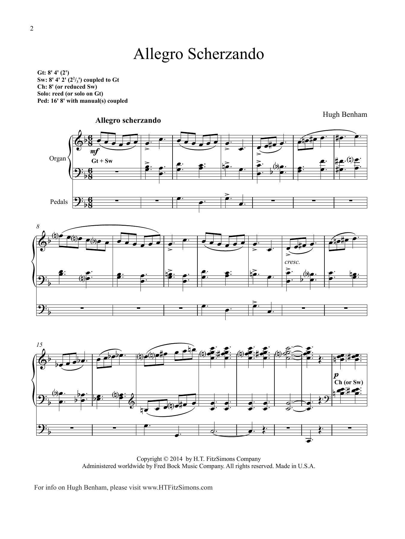 Hugh Benham Allegro Scherzando sheet music notes and chords arranged for Organ