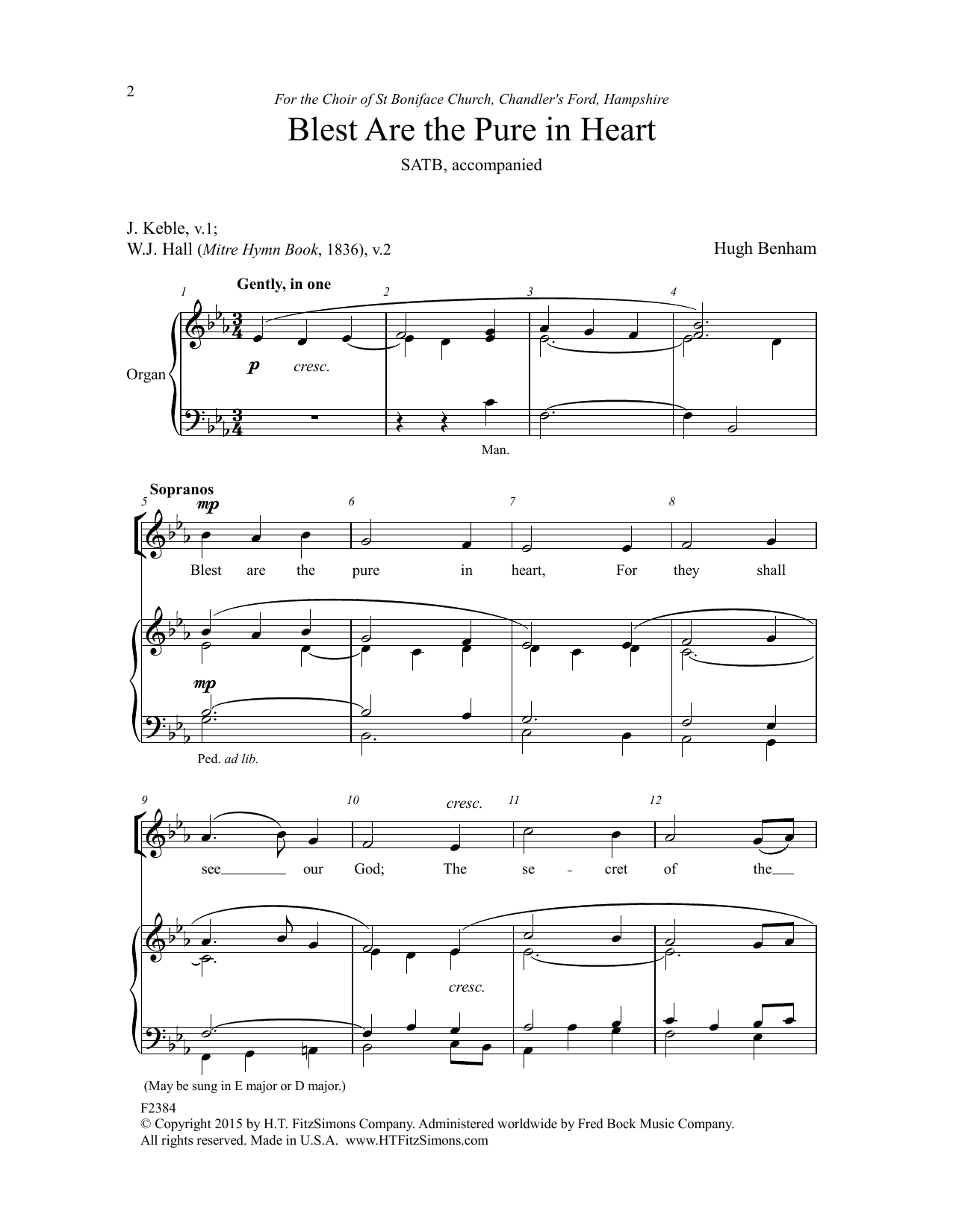 Hugh Benham Blest Are The Pure In Heart sheet music notes and chords arranged for SATB Choir