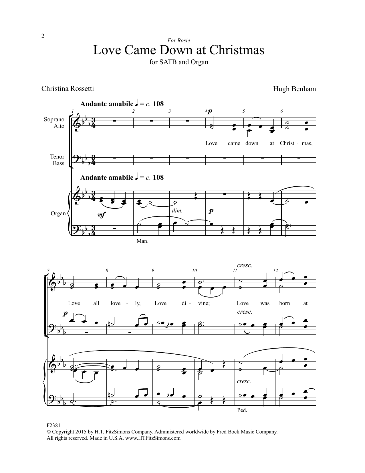 Hugh Benham Love Came Down At Christmas sheet music notes and chords arranged for SATB Choir
