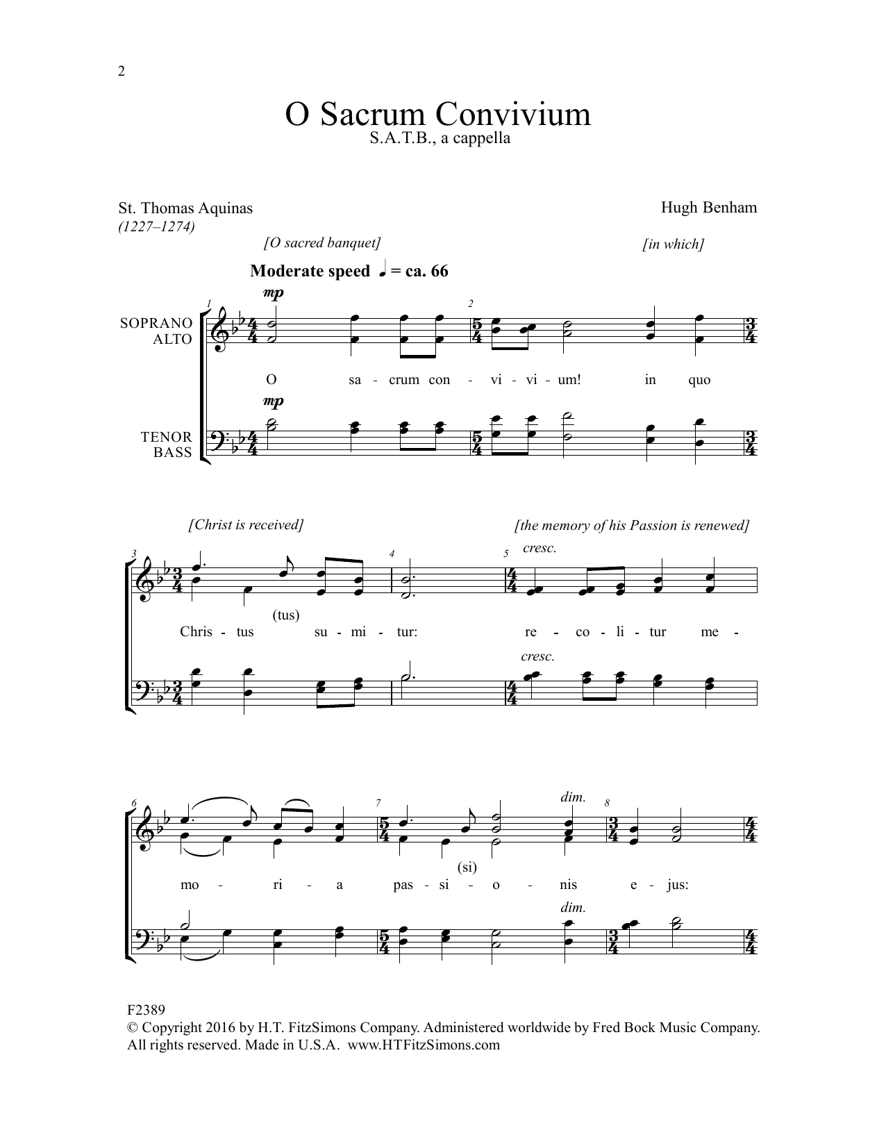 Hugh Benham O Sacrum Convivium sheet music notes and chords arranged for SATB Choir