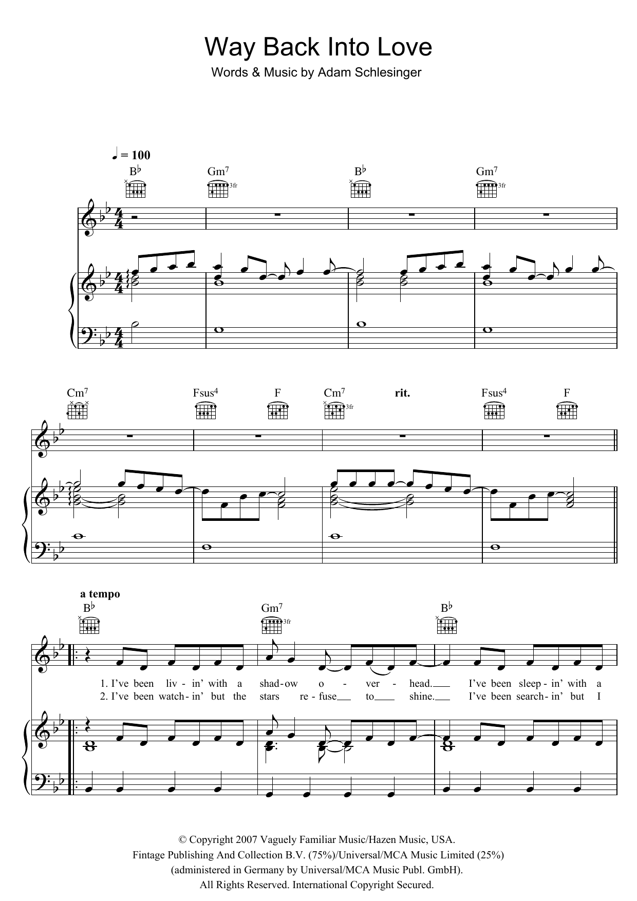 Hugh Grant & Haley Bennett Way Back Into Love (from the soundtrack to 'Music And Lyrics') sheet music notes and chords arranged for Piano, Vocal & Guitar Chords