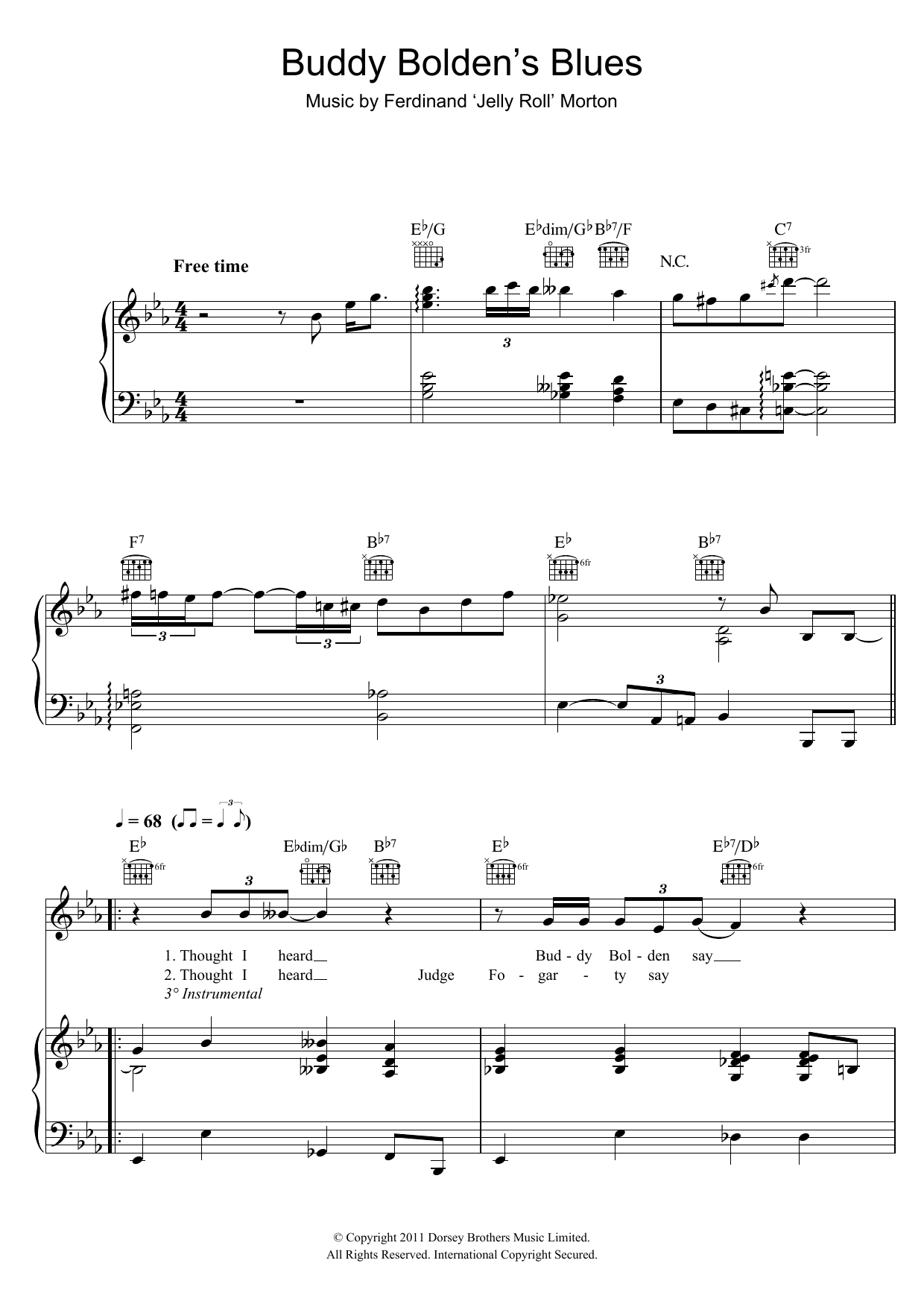 Hugh Laurie Buddy Bolden's Blues sheet music notes and chords arranged for Piano, Vocal & Guitar Chords
