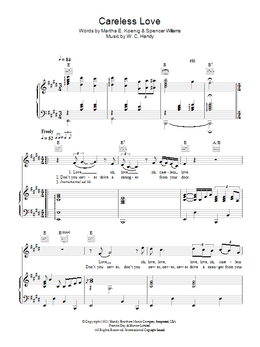 Hugh Laurie Careless Love sheet music notes and chords arranged for Piano, Vocal & Guitar Chords