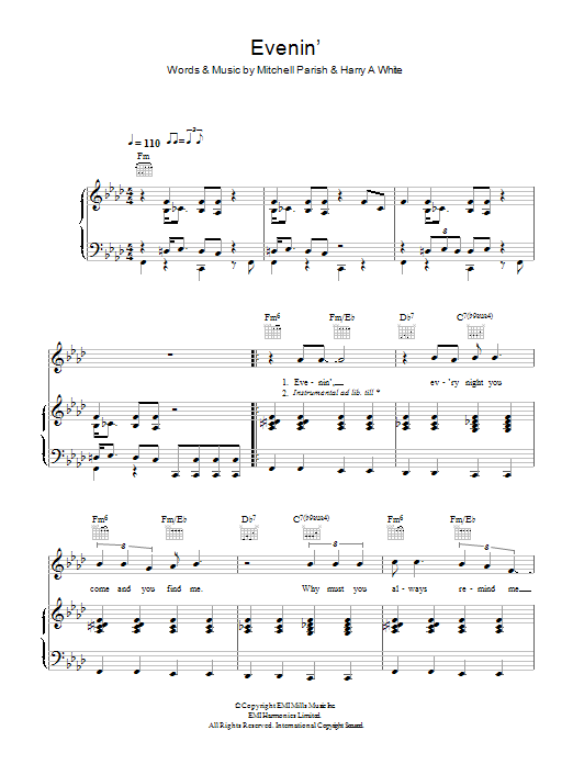 Hugh Laurie Evenin' sheet music notes and chords arranged for Piano, Vocal & Guitar Chords