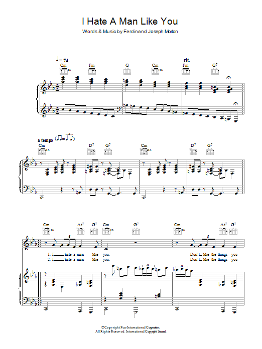 Hugh Laurie I Hate A Man Like You sheet music notes and chords arranged for Piano, Vocal & Guitar Chords