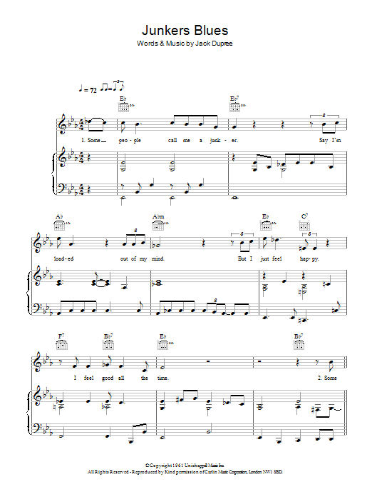 Hugh Laurie Junker's Blues sheet music notes and chords arranged for Piano, Vocal & Guitar Chords