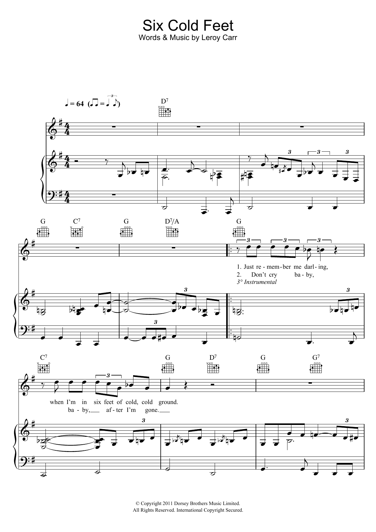 Hugh Laurie Six Cold Feet Of Ground sheet music notes and chords arranged for Piano, Vocal & Guitar Chords