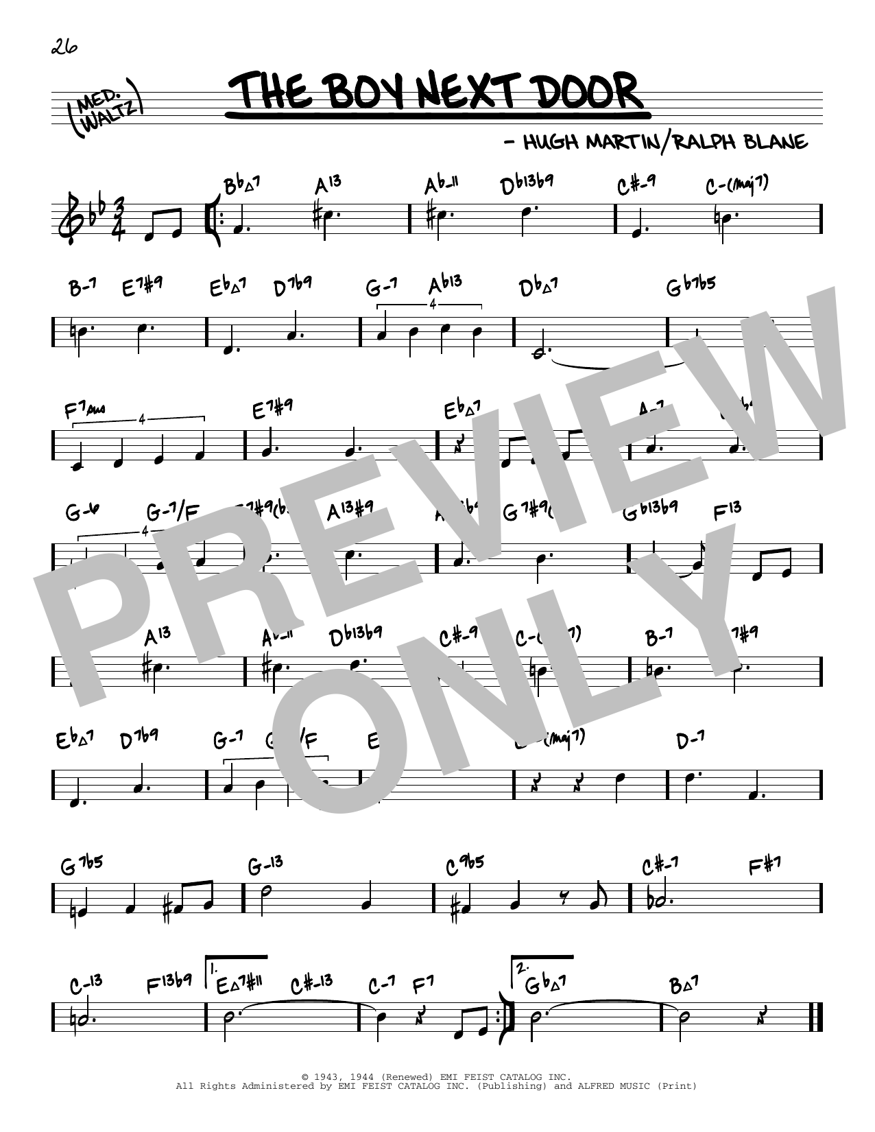 Hugh Martin & Ralph Blane The Boy Next Door (from Meet Me In St. Louis) (arr. David Hazeltine) sheet music notes and chords arranged for Real Book – Enhanced Chords