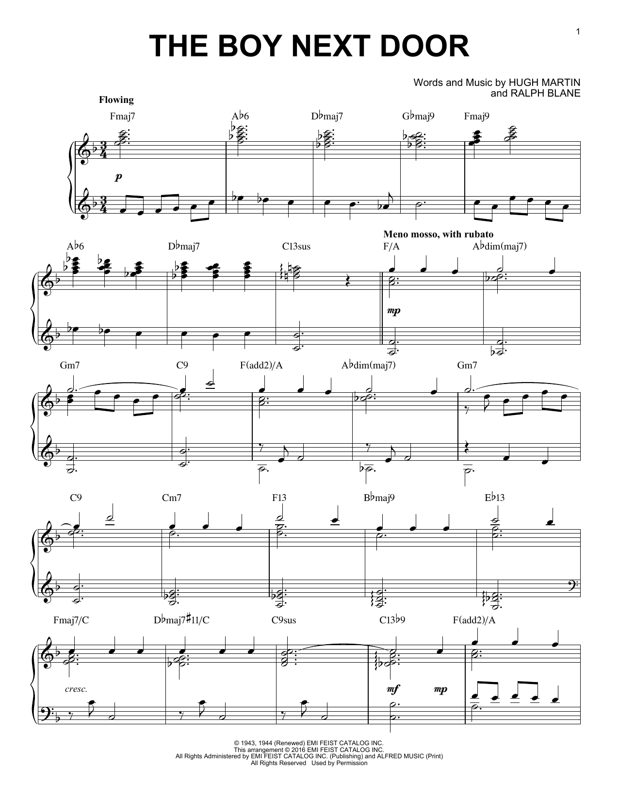 Hugh Martin The Boy Next Door [Jazz version] (arr. Brent Edstrom) sheet music notes and chords arranged for Piano Solo