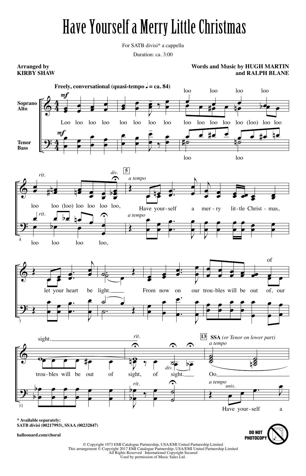 Hugh Martin Have Yourself A Merry Little Christmas (arr. Kirby Shaw) sheet music notes and chords arranged for SSA Choir