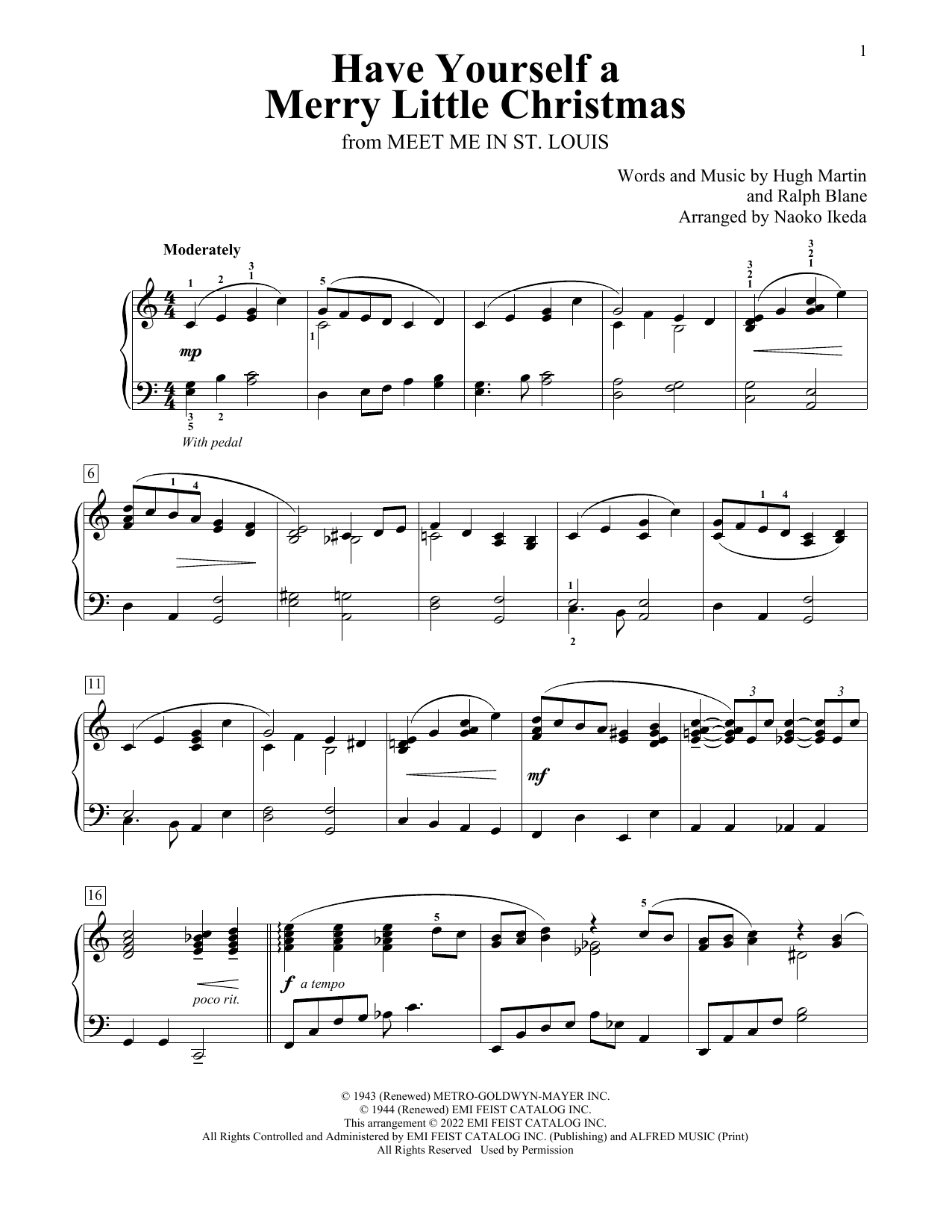 Hugh Martin Have Yourself A Merry Little Christmas (arr. Naoko Ikeda) sheet music notes and chords arranged for Educational Piano