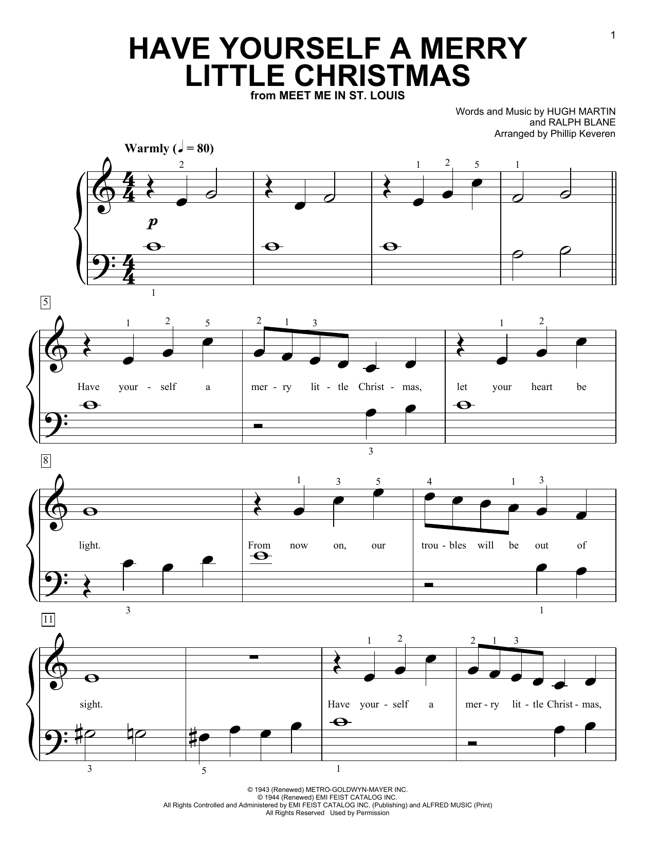 Hugh Martin Have Yourself A Merry Little Christmas (from Meet Me In St. Louis) (arr. Phillip Keveren) sheet music notes and chords arranged for Big Note Piano