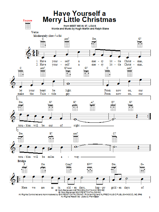 Hugh Martin Have Yourself A Merry Little Christmas sheet music notes and chords arranged for Easy Guitar Tab