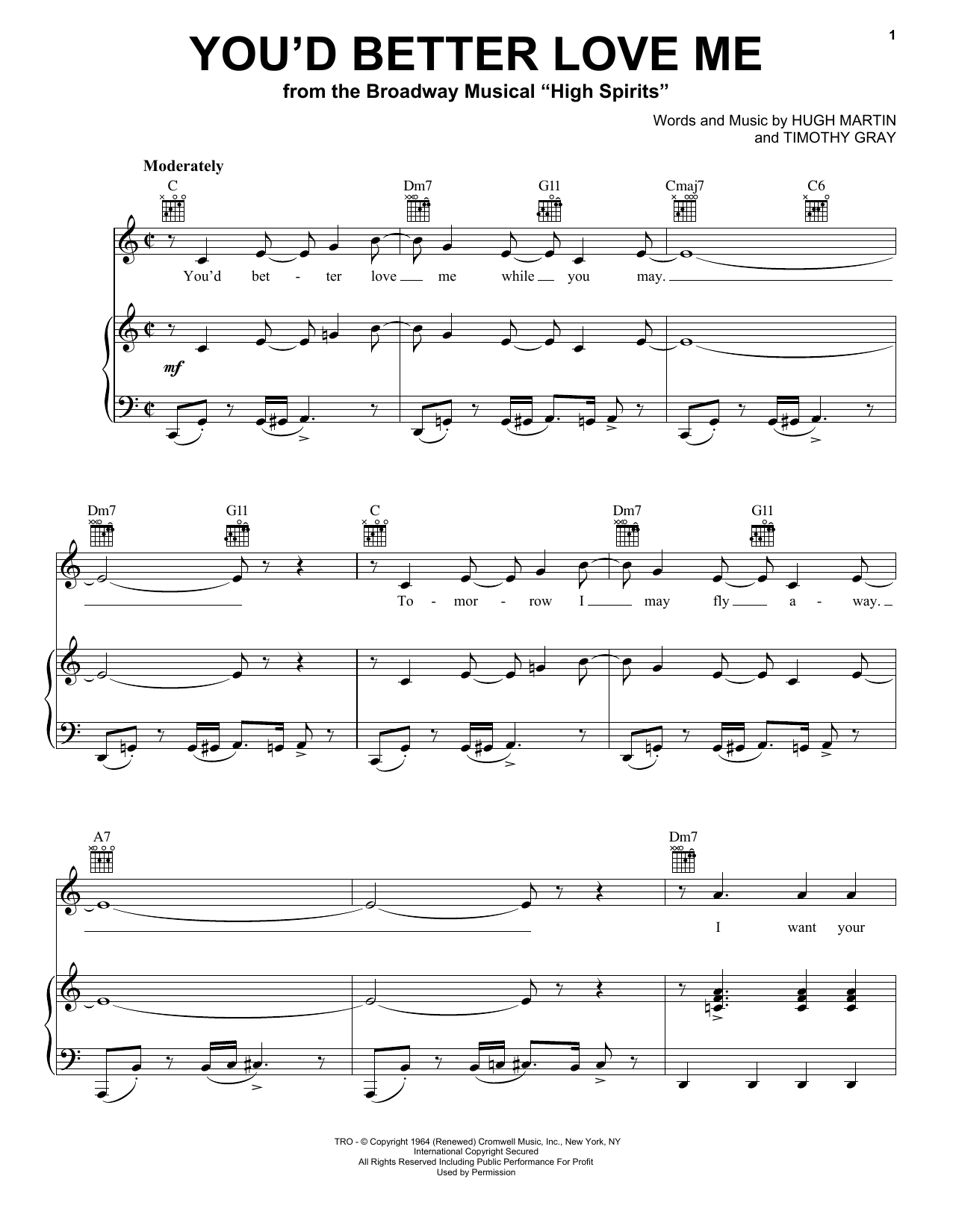 Hugh Martin You'd Better Love Me sheet music notes and chords arranged for Piano, Vocal & Guitar Chords (Right-Hand Melody)