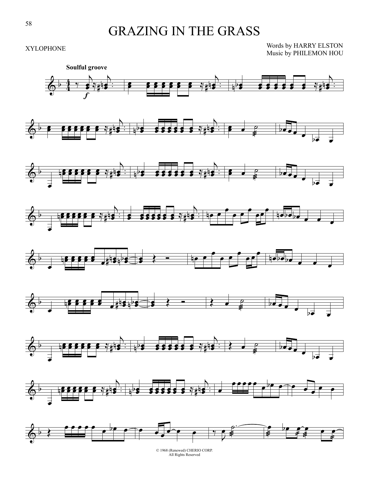 Hugh Masekela Grazing In The Grass sheet music notes and chords arranged for Xylophone Solo