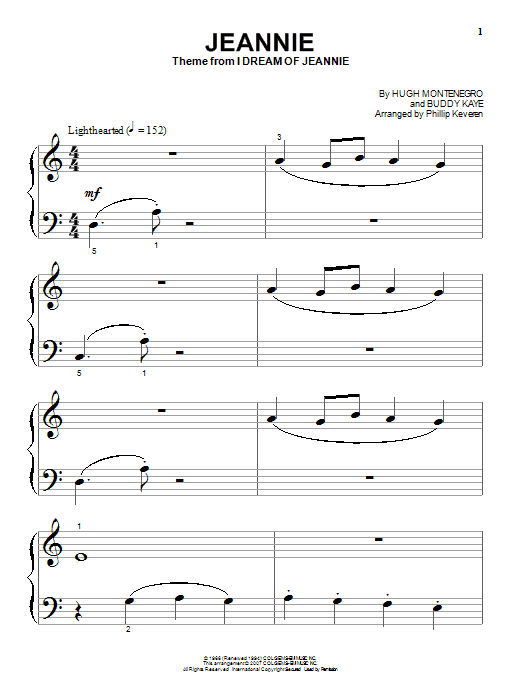 Hugh Montenegro Jeannie (arr. Phillip Keveren) sheet music notes and chords arranged for Easy Piano