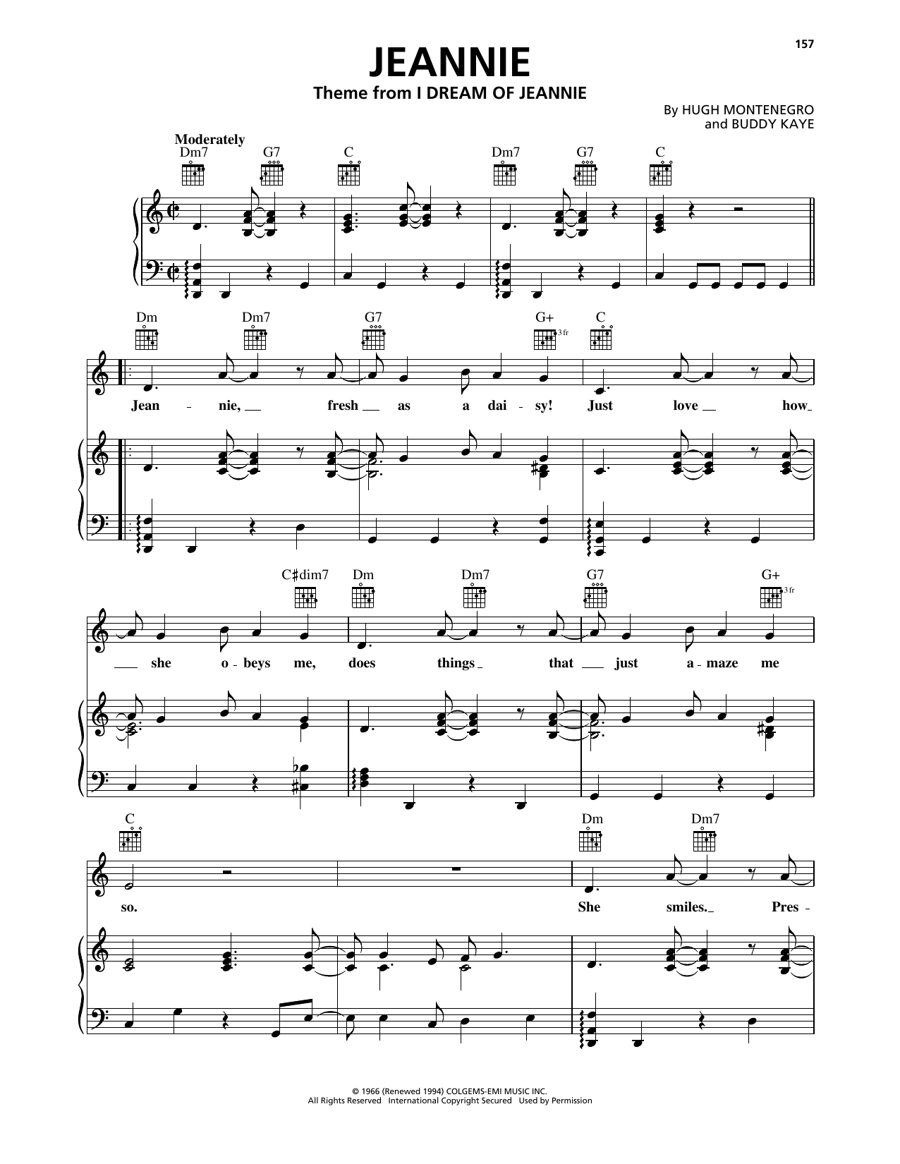 Hugh Montenegro Jeannie sheet music notes and chords arranged for Piano, Vocal & Guitar Chords (Right-Hand Melody)