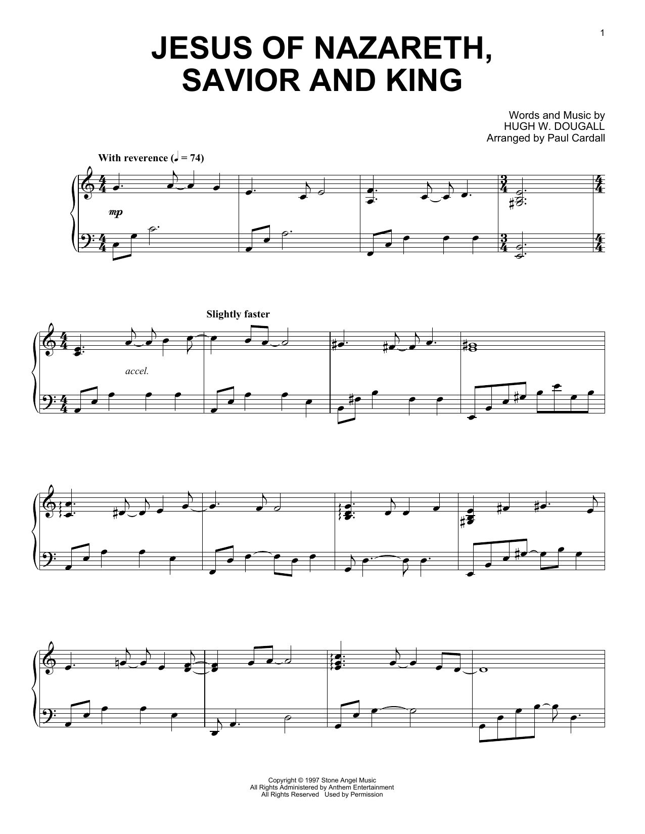 Hugh W. Dougall Jesus Of Nazareth, Savior And King (arr. Paul Cardall) sheet music notes and chords arranged for Piano Solo