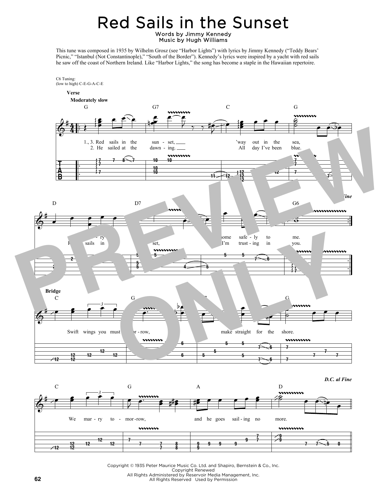 Hugh Williams Red Sails In The Sunset (arr. Fred Sokolow) sheet music notes and chords arranged for Guitar Tab