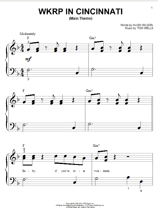 Hugh Wilson WKRP In Cincinnati (Main Theme) sheet music notes and chords arranged for Big Note Piano