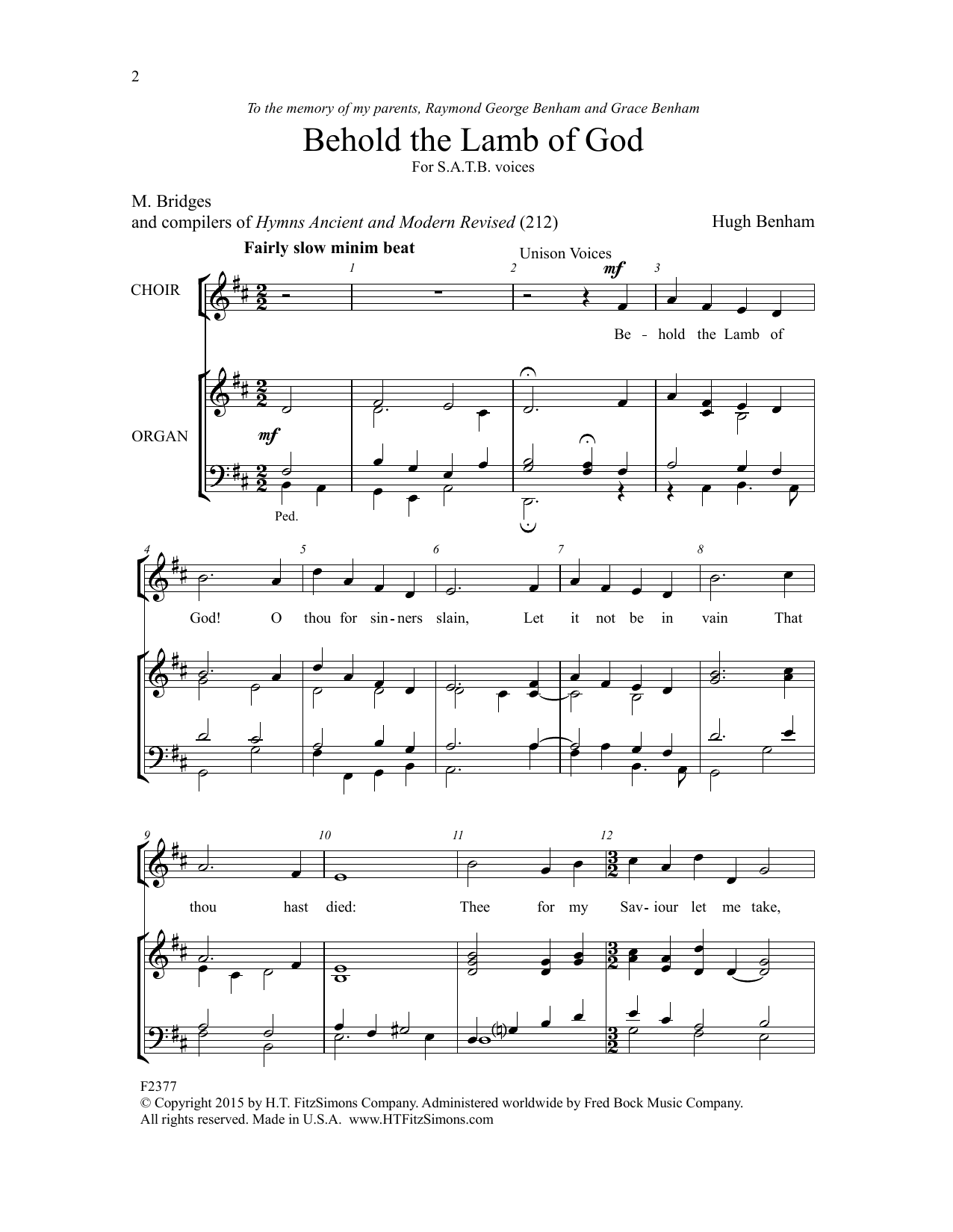 Hugh Benham Behold the Lamb of God sheet music notes and chords arranged for SATB Choir