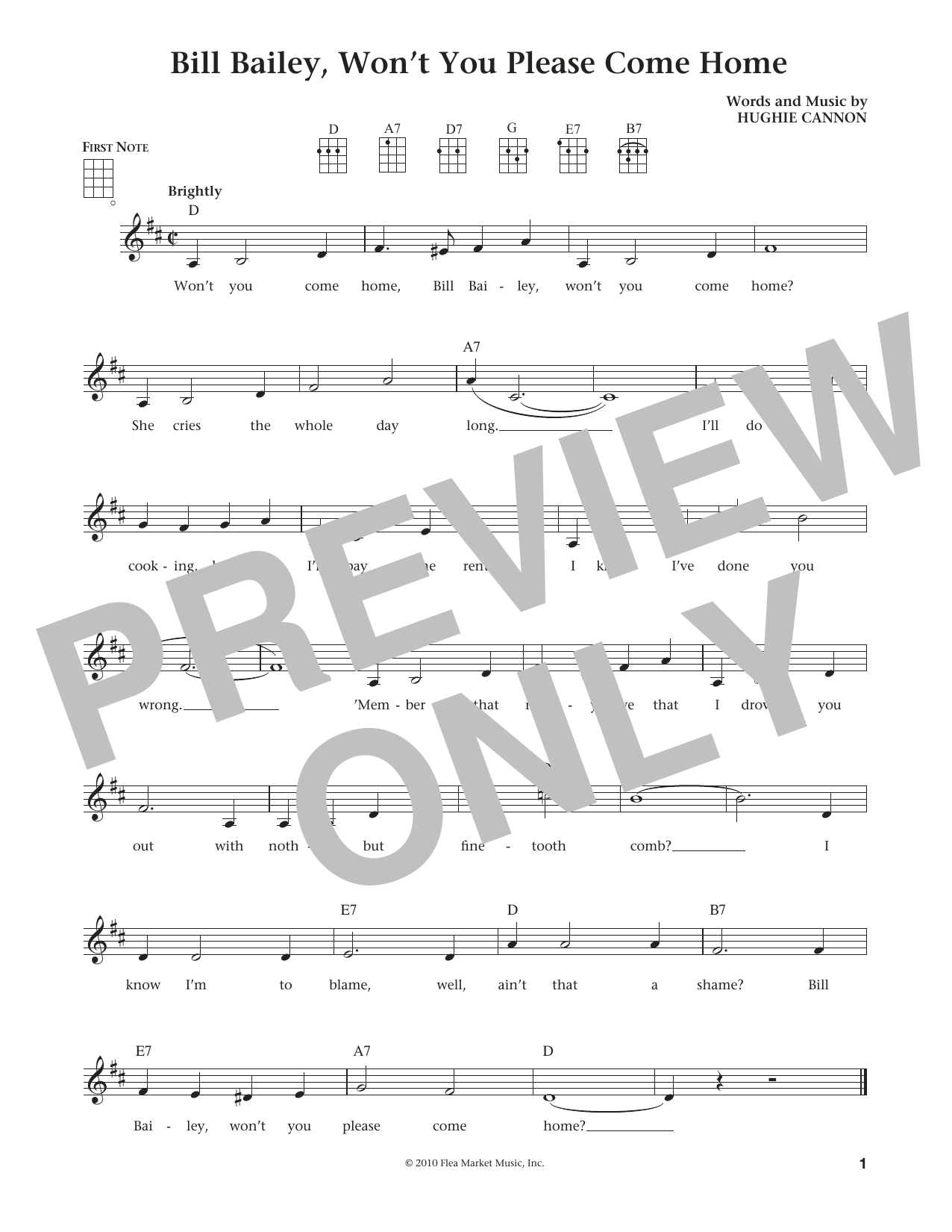 Hughie Cannon Bill Bailey, Won't You Please Come Home (from The Daily Ukulele) (arr. Liz and Jim Beloff) sheet music notes and chords arranged for Ukulele