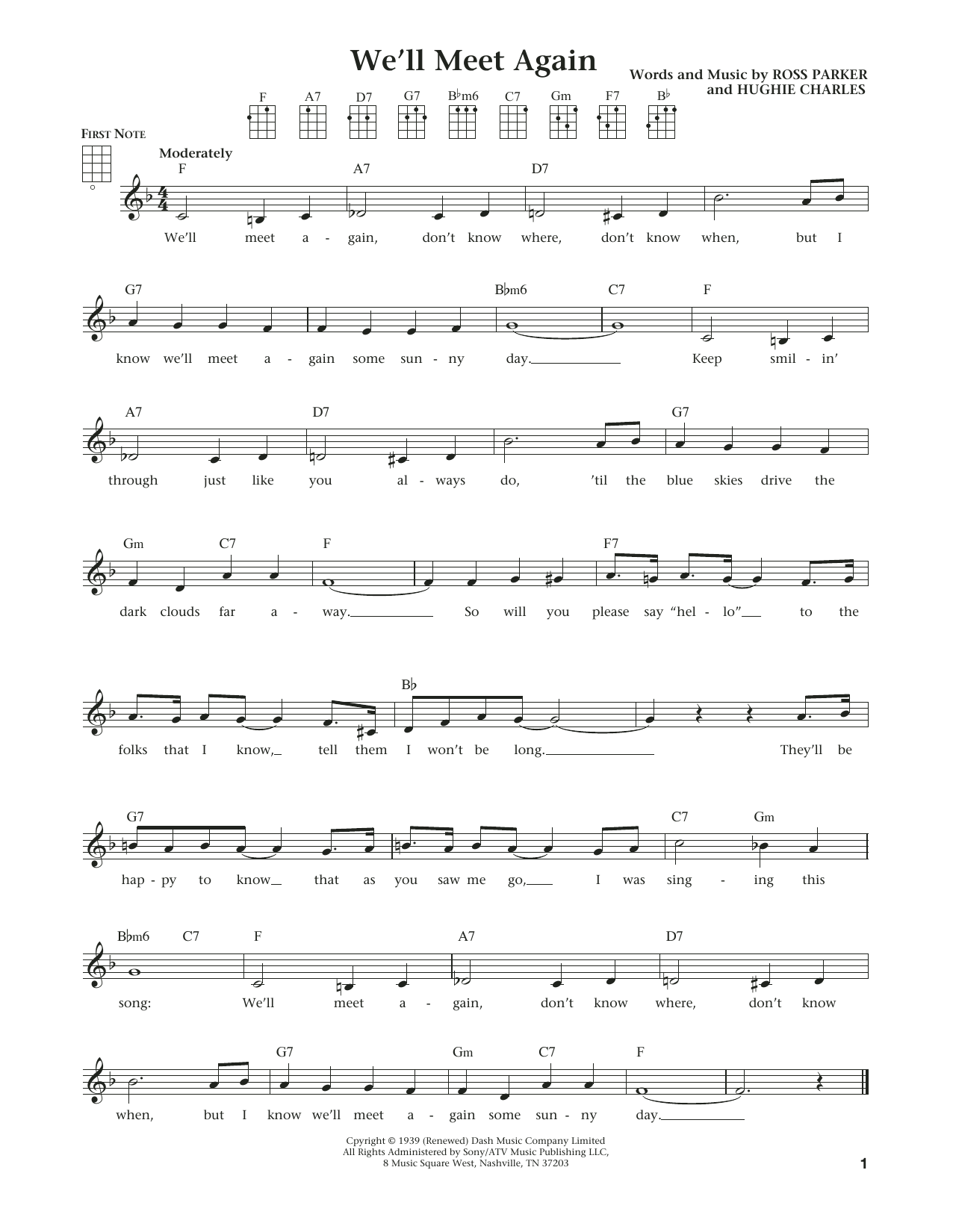 Hughie Charles We'll Meet Again (from The Daily Ukulele) (arr. Liz and Jim Beloff) sheet music notes and chords arranged for Ukulele