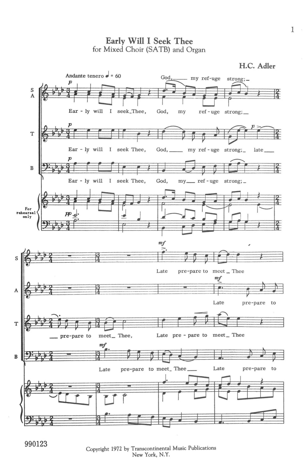 Hugo Adler Early Will I Seek Thee sheet music notes and chords arranged for SATB Choir