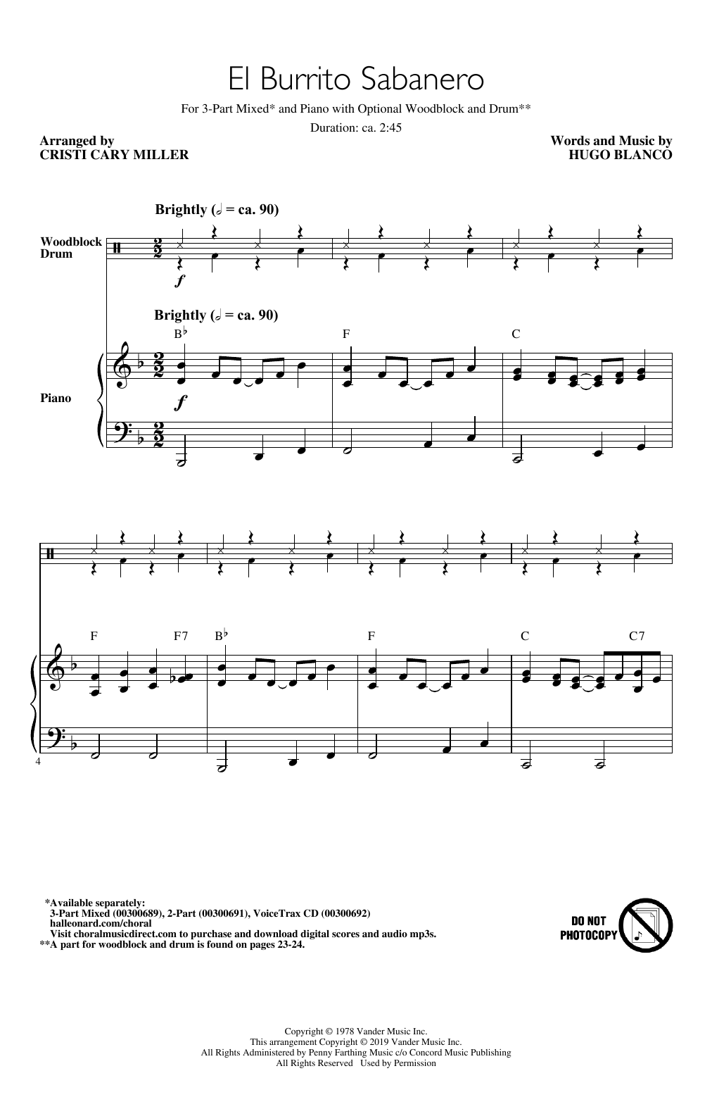 Hugo Blanco El Burrito Sabanero (Mi Burrito Sabanero) (arr. Cristi Cary Miller) sheet music notes and chords arranged for 2-Part Choir