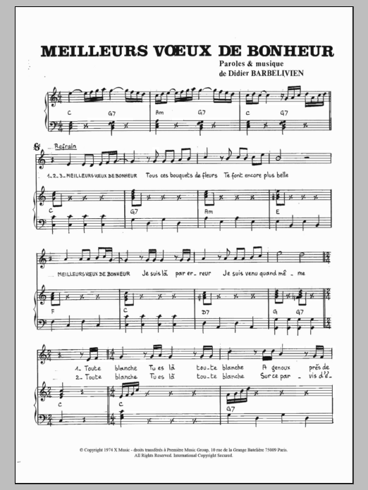 Hugo Meilleurs Voeux De Bonheur sheet music notes and chords arranged for Piano & Vocal
