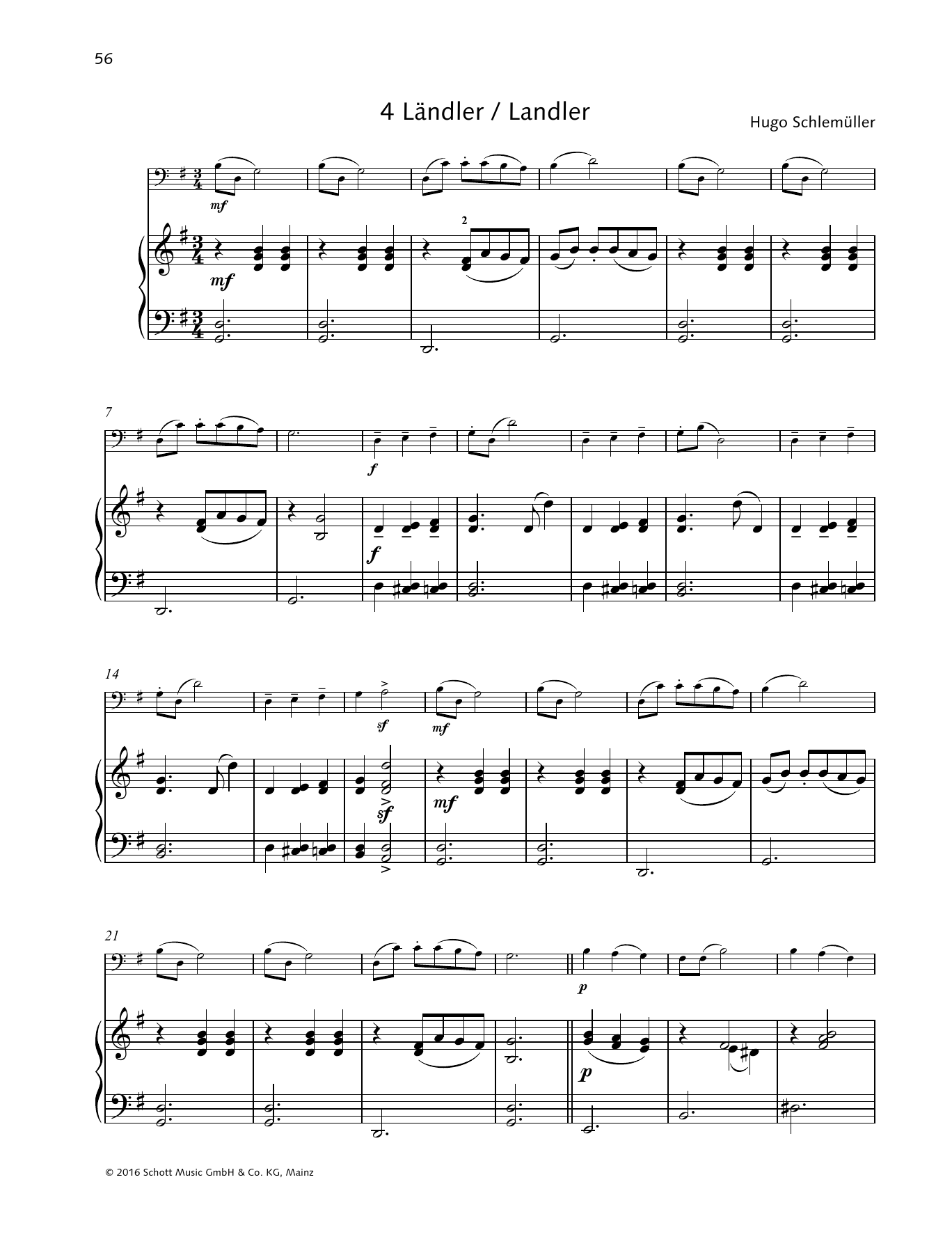Hugo Schlemüller Ländler sheet music notes and chords arranged for String Solo