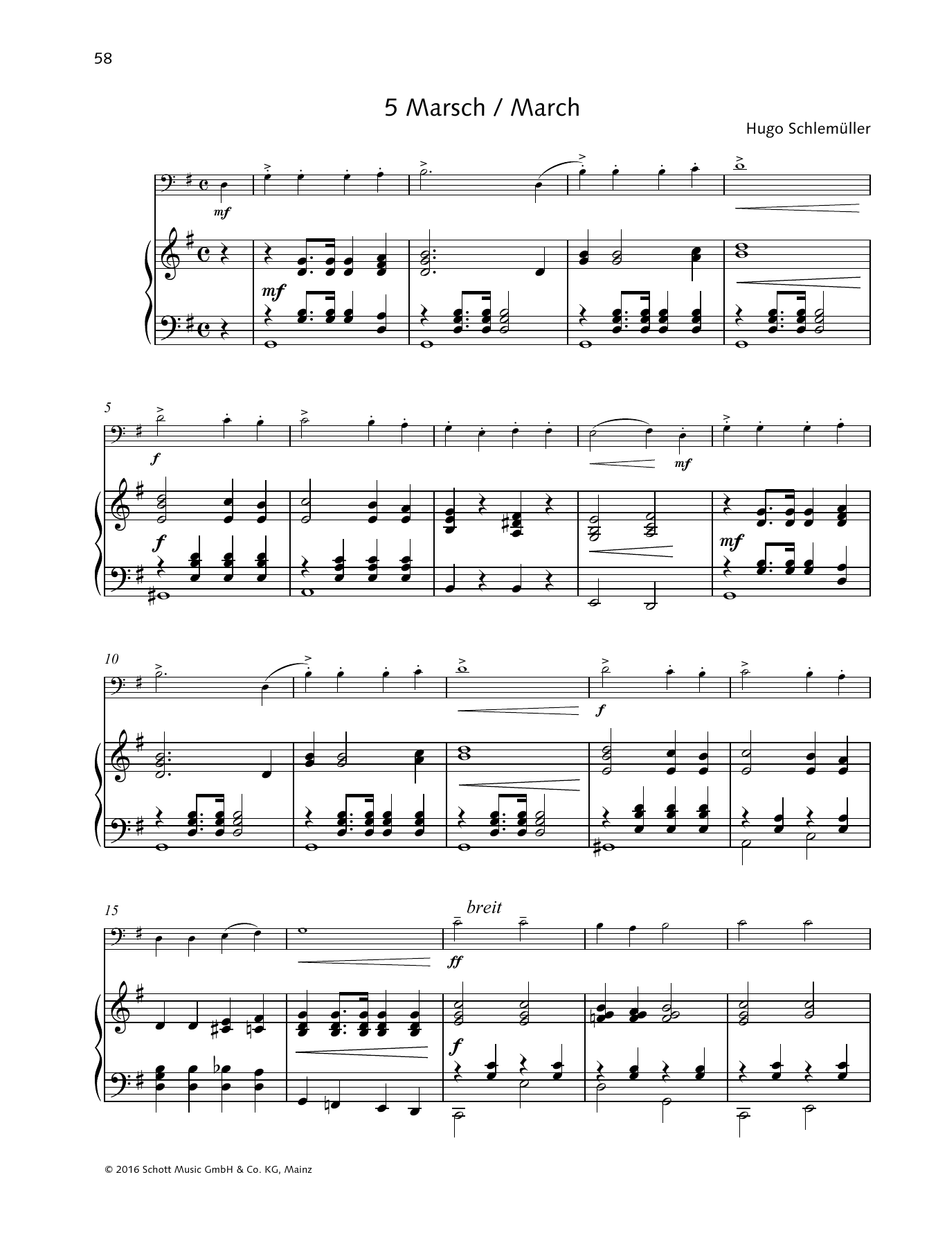 Hugo Schlemüller March sheet music notes and chords arranged for String Solo