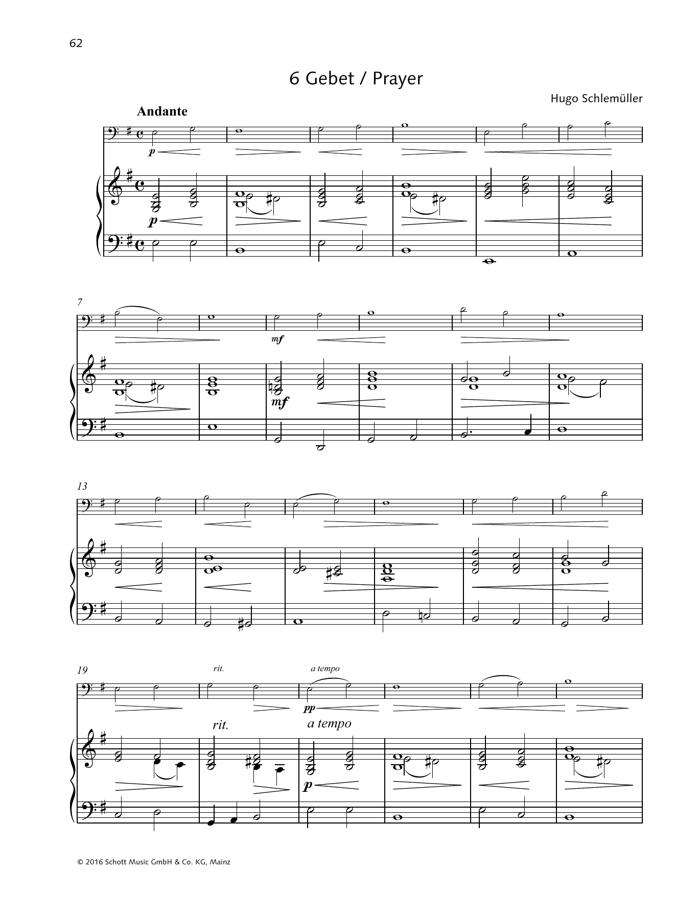 Hugo Schlemüller Prayer sheet music notes and chords arranged for String Solo