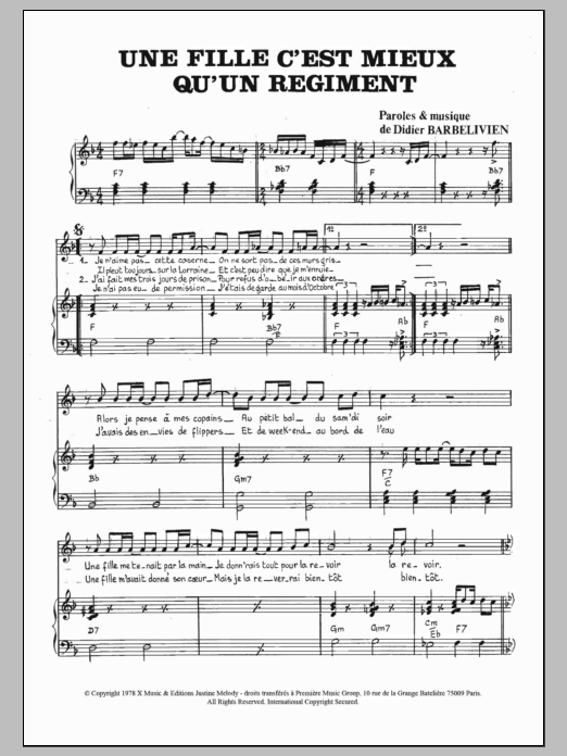 Hugo Une Fille C'est Mieux Qu'un Regiment sheet music notes and chords arranged for Piano & Vocal