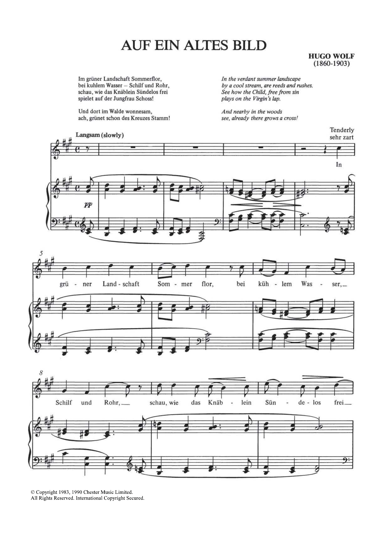 Hugo Wolf Auf Ein Altes Bild sheet music notes and chords arranged for Piano & Vocal