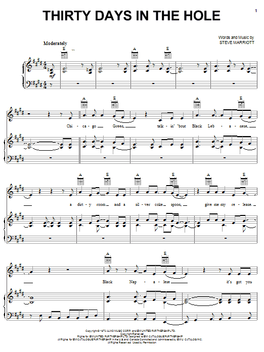 Humble Pie Thirty Days In The Hole sheet music notes and chords arranged for Guitar Lead Sheet