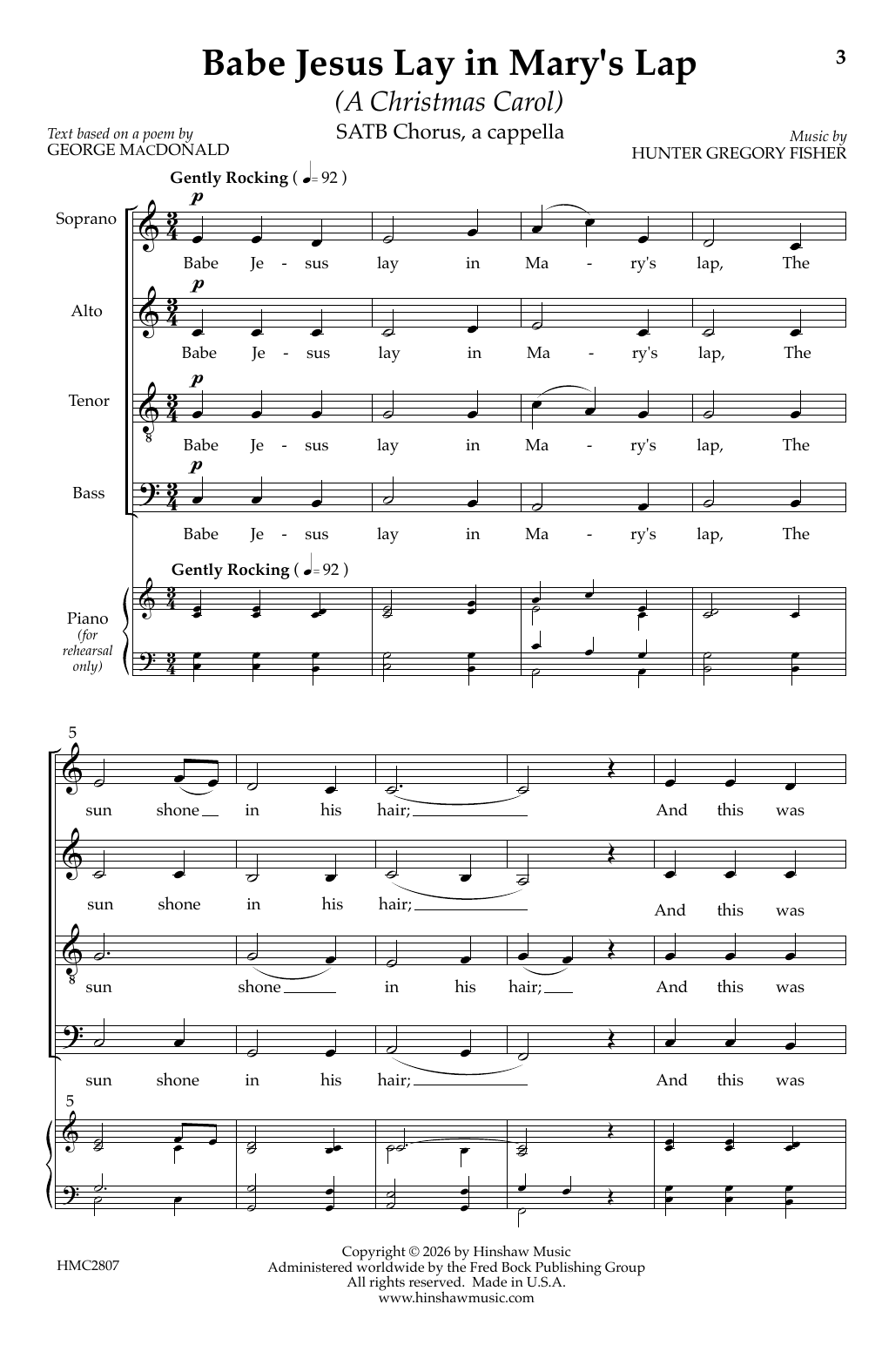 Hunter Gregory Fisher Babe Jesus Lay in Mary's Lap sheet music notes and chords arranged for SATB Choir