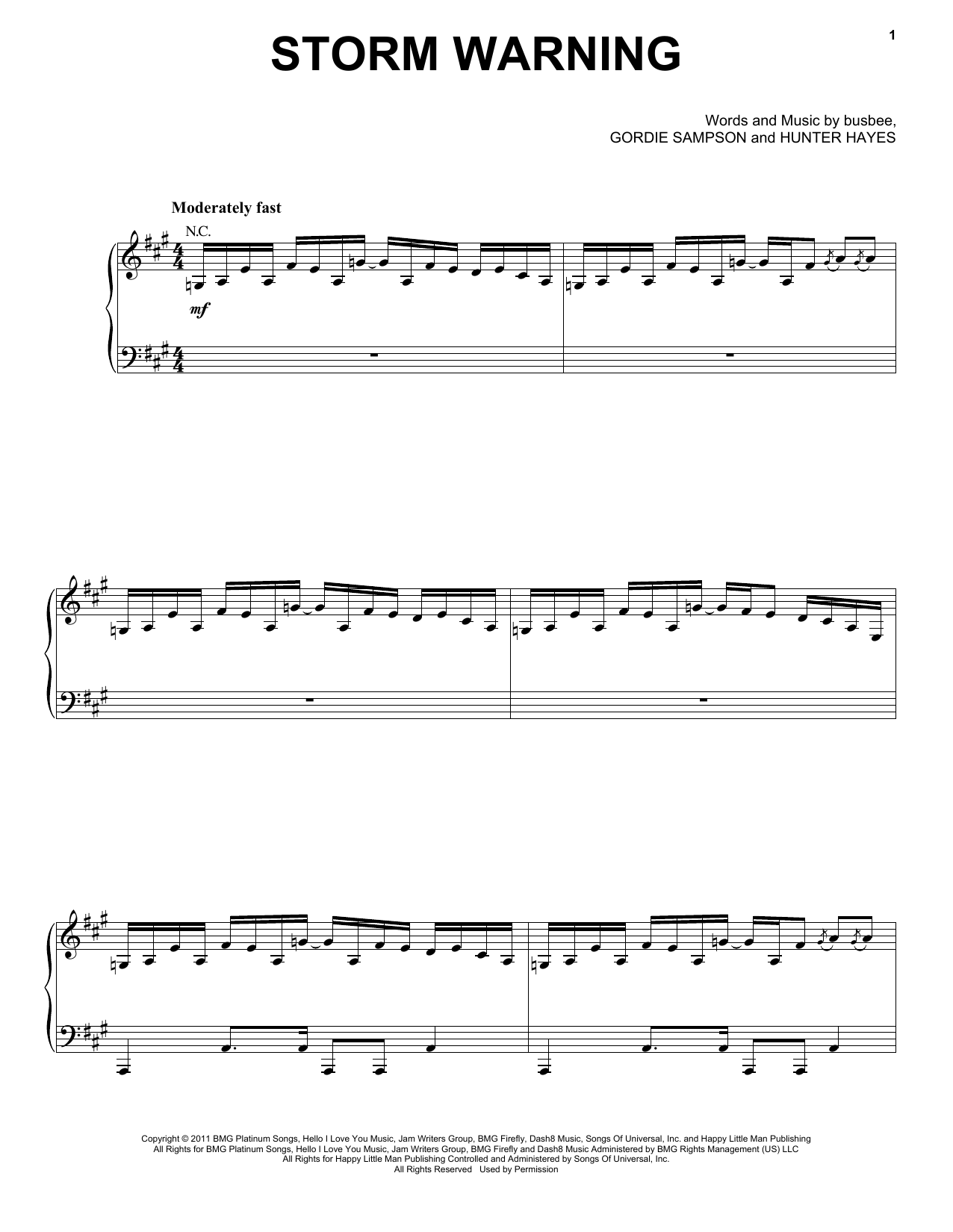 Hunter Hayes Storm Warning sheet music notes and chords arranged for Piano, Vocal & Guitar Chords (Right-Hand Melody)