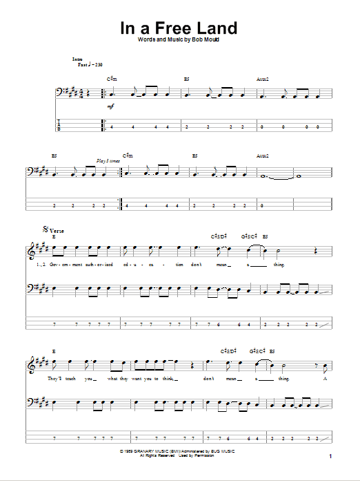 Husker Du In A Free Land sheet music notes and chords arranged for Guitar Tab (Single Guitar)