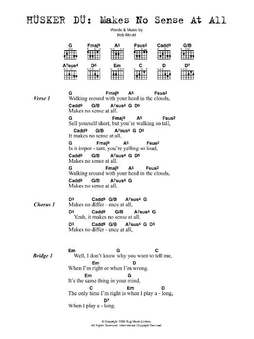 Husker Du Makes No Sense At All sheet music notes and chords arranged for Guitar Chords/Lyrics
